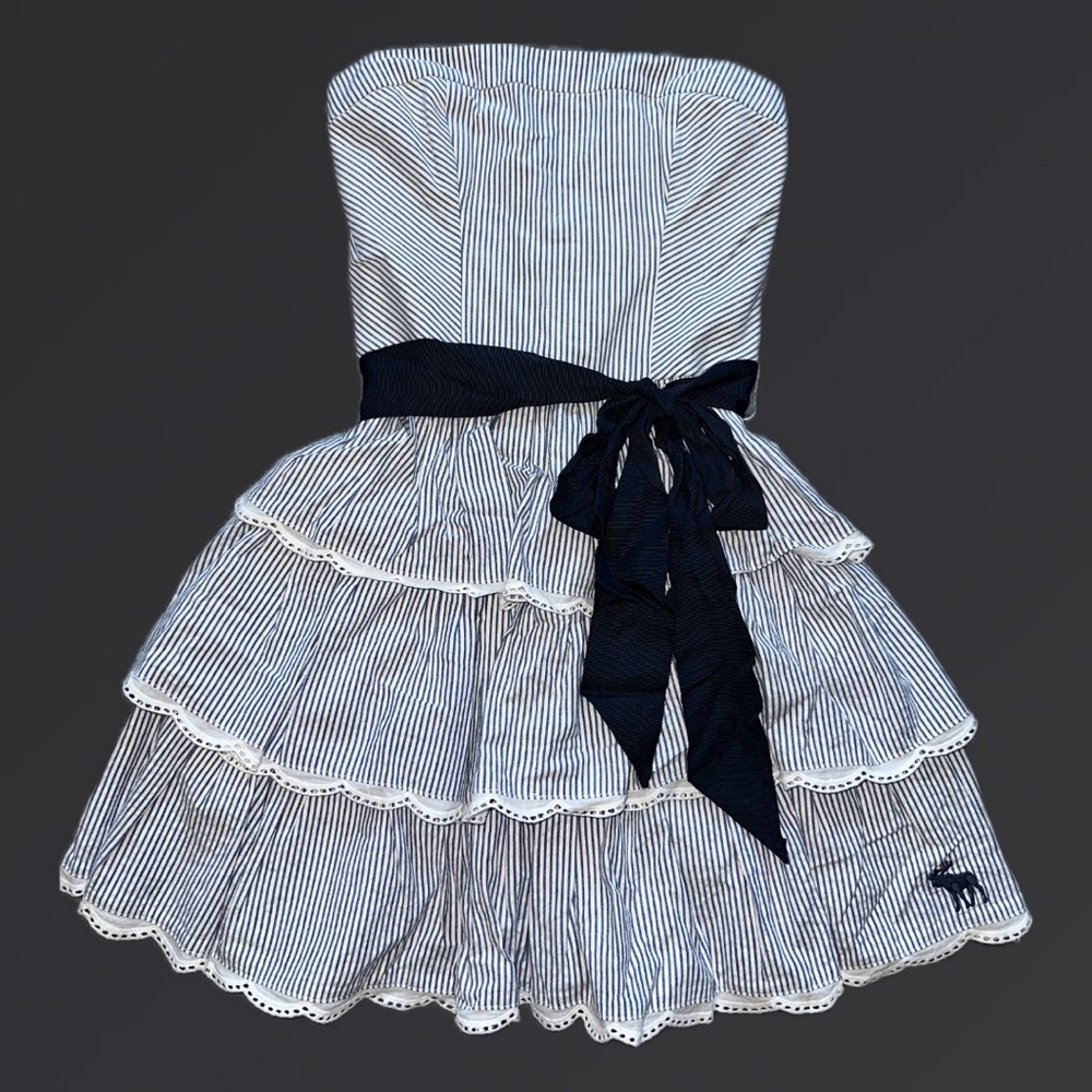 NWT Vintage Abercrombie & Fitch Strapless Tiered Ruffle Scallop Lace Trim Dress